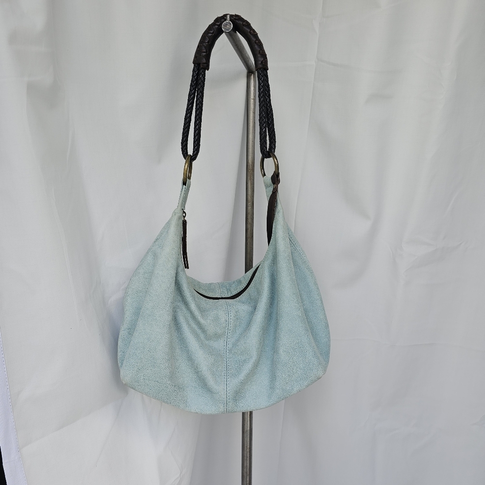 Henri Lou Suede Teal Blue Green Shoulder Bag